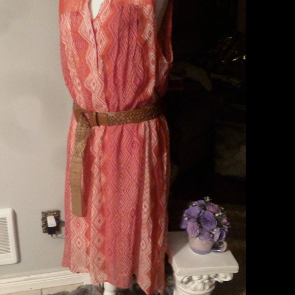 Beautiful Sleeveless  High-Low hem Lace decor Dress w/ belt  2XL (18W-20W) - Picture 1 of 10